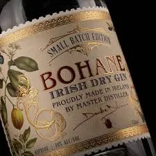 Bohane Irish Dry Gin bottle with botanical-themed label
